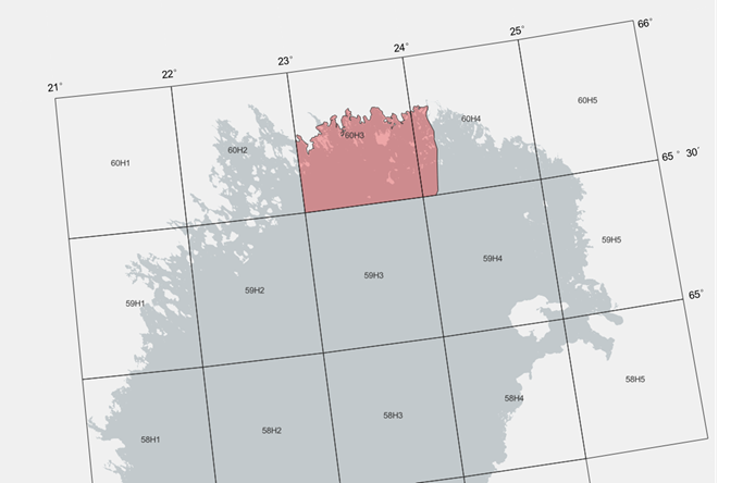 Karta över område (markerat i rött) där fiske efter lax samt fiske med laxfångande redskap är förbjudet fr.o.m. den 23 juni t.o.m. den 25 juli.