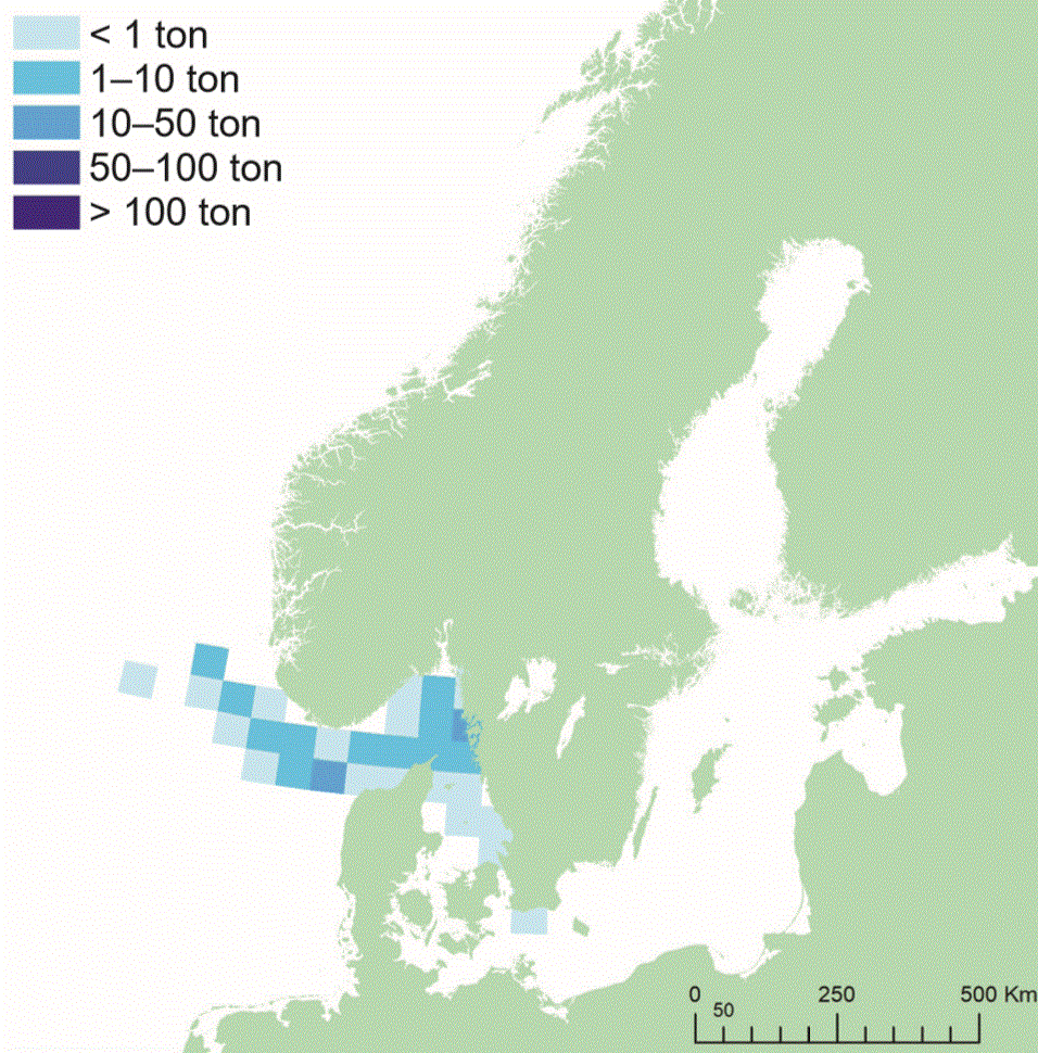 Fångstområde för bleka. Karta, illustration.