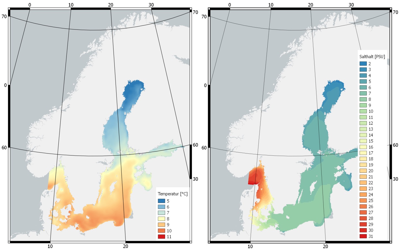 Exempel på Copernicus marina tjänster. Karta, illustration.