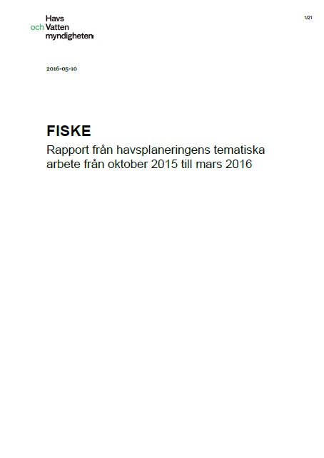 Fiske – rapport från havsplaneringens tematiska arbete. Omslag till rapport.