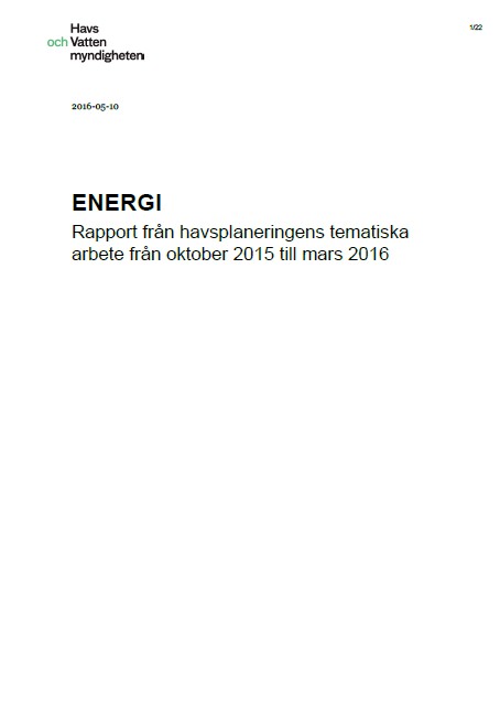 Energi – rapport från havsplaneringens tematiska arbete. Omslag till rapport.