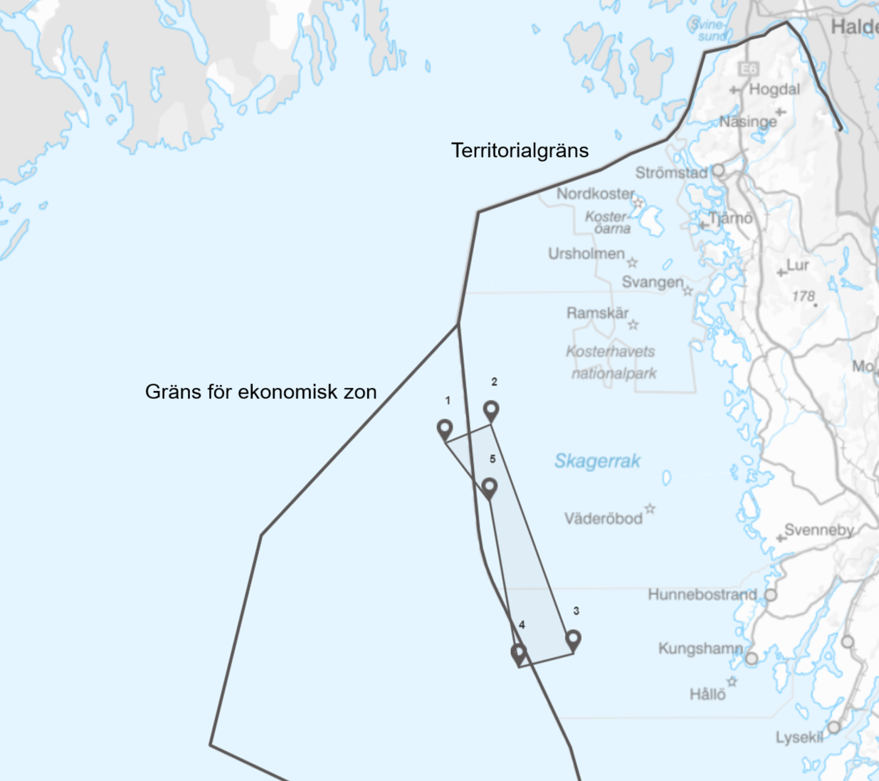 RTC karta över gräns för ekonomisk zon och territorialgräns