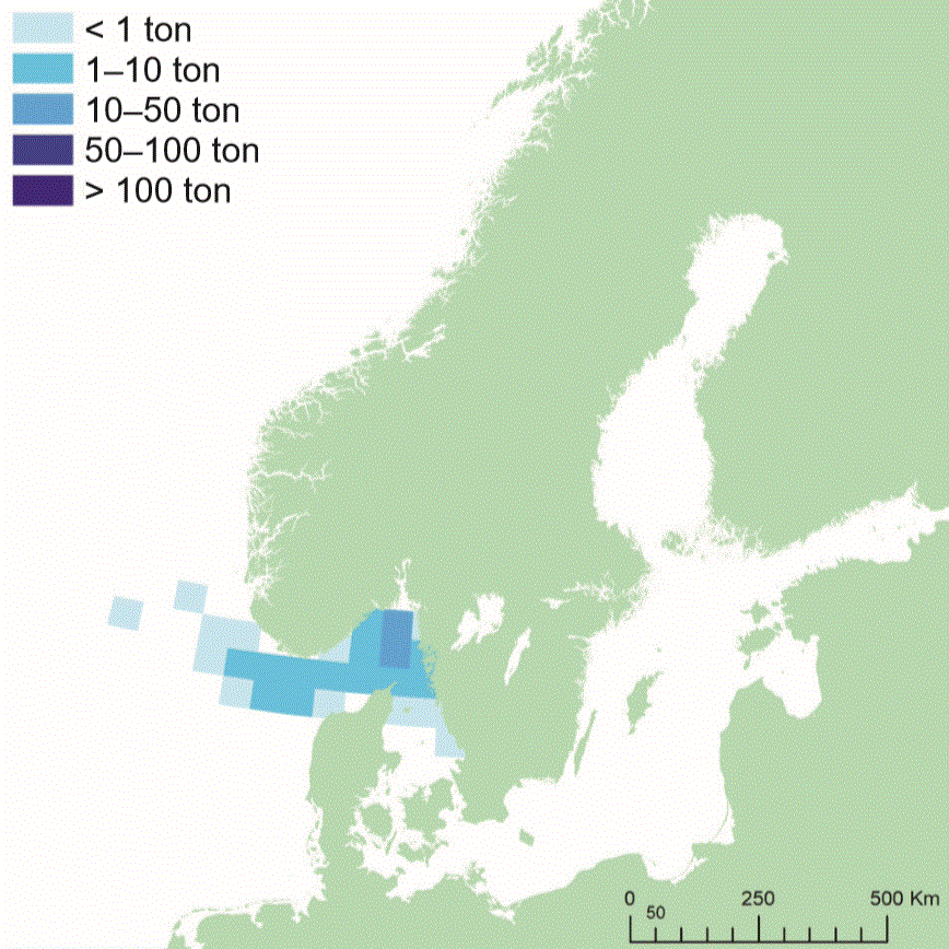 Fångstområde för marulk. Illustration, karta.