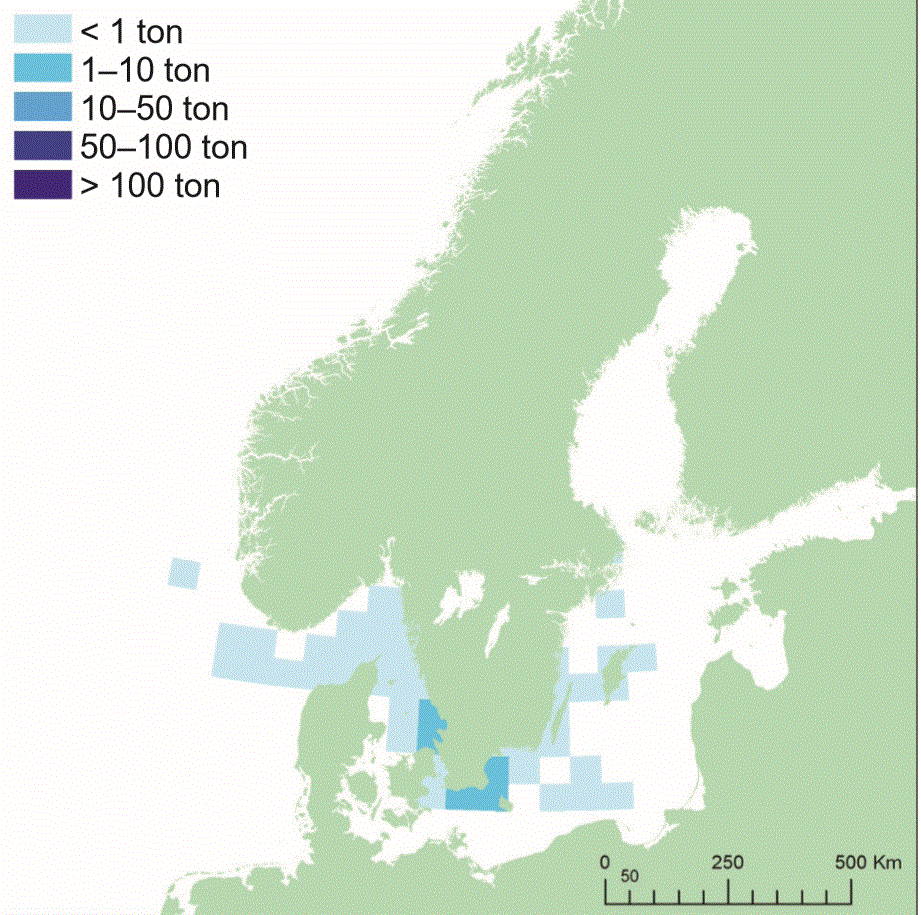 Fångstområde för piggvar. Illustration, karta.