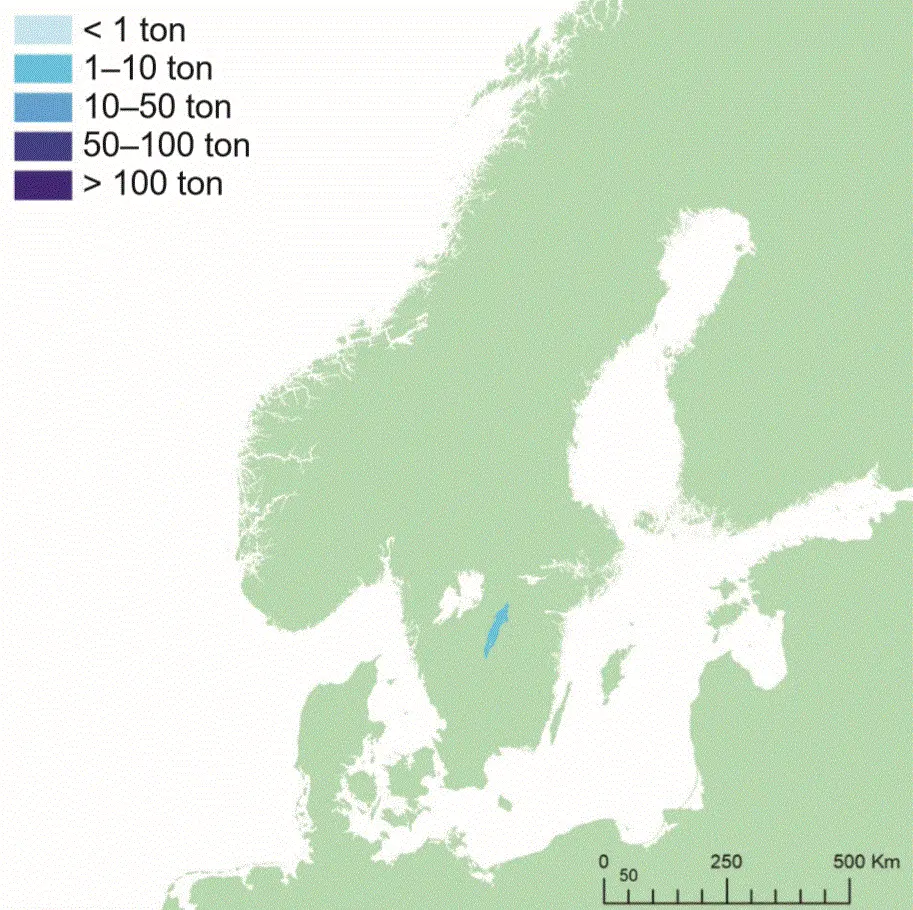 Fångstområden för röding. Illustration, karta.