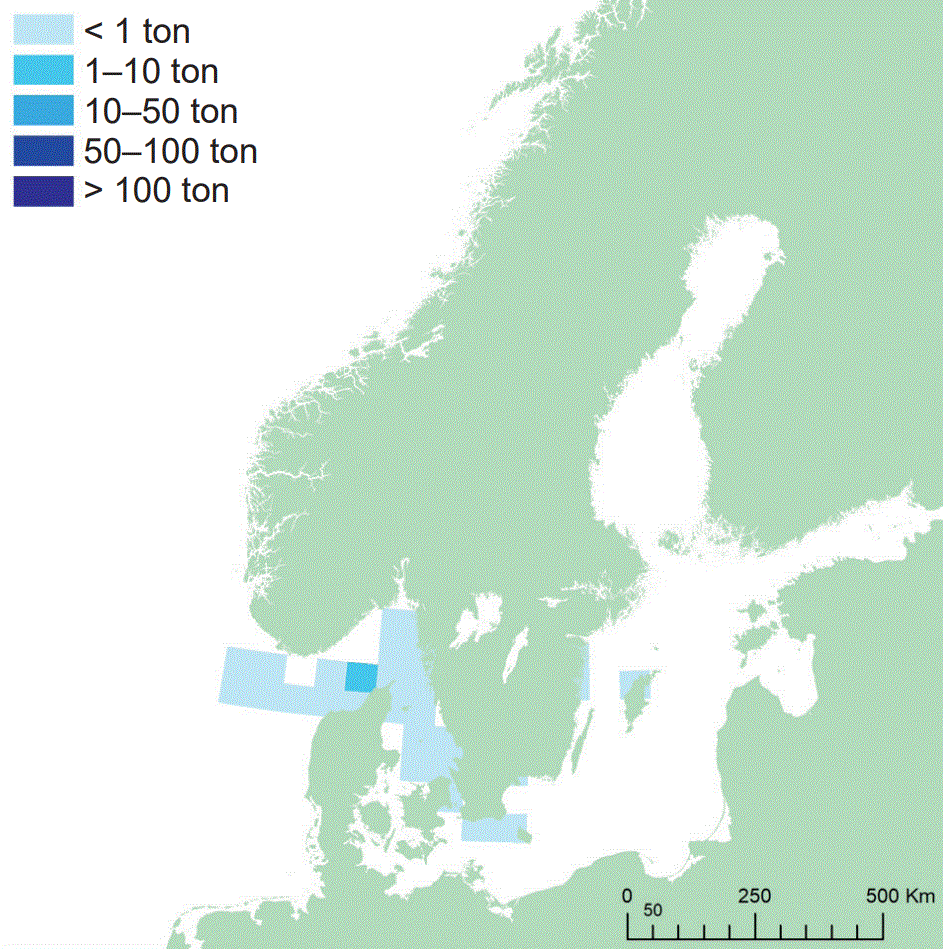 Fångstområde för sandskädda. Illustration, karta.