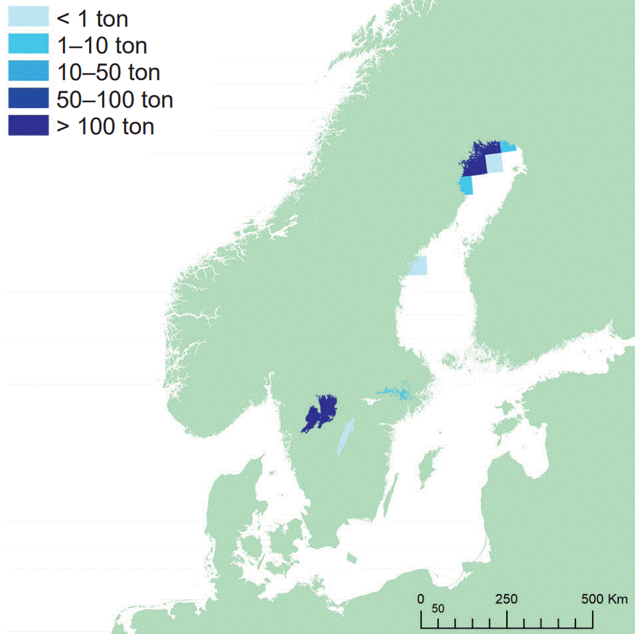 Fångstområde för siklöja. Illustration, karta.