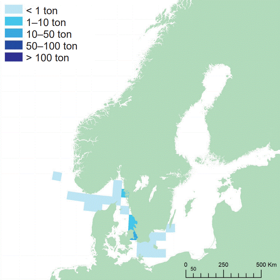 Fångstområde för sjurygg. Illustration, karta.