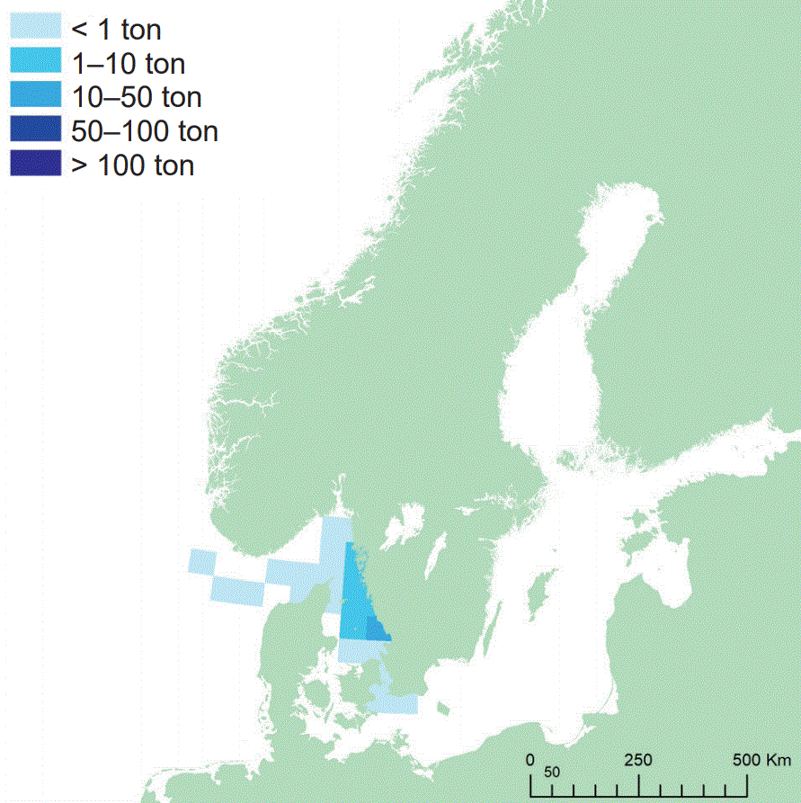 Fångstområde för slätvar. Illustration, karta.