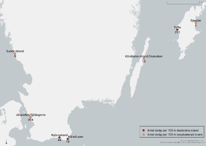 De sju stränderna i Kategatt, Öresund och södra Östersjön.