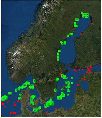 illustrerar undervattensbuller runt Sveriges kuster