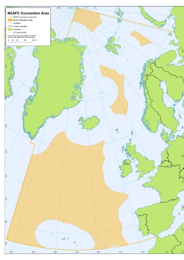 Karta över det område som förvaltas av NEAFC