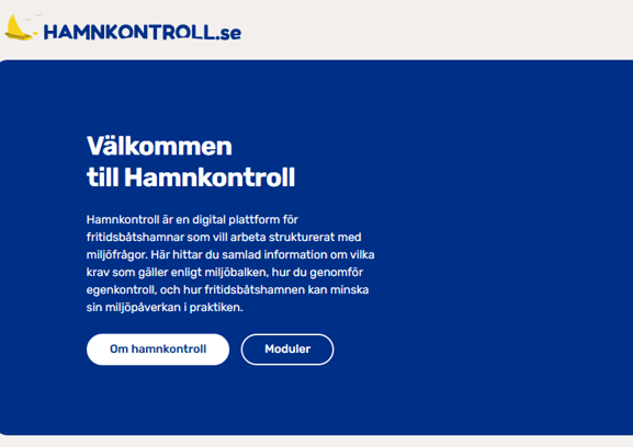 skärmdump av startsidan för hamnkontroll.se