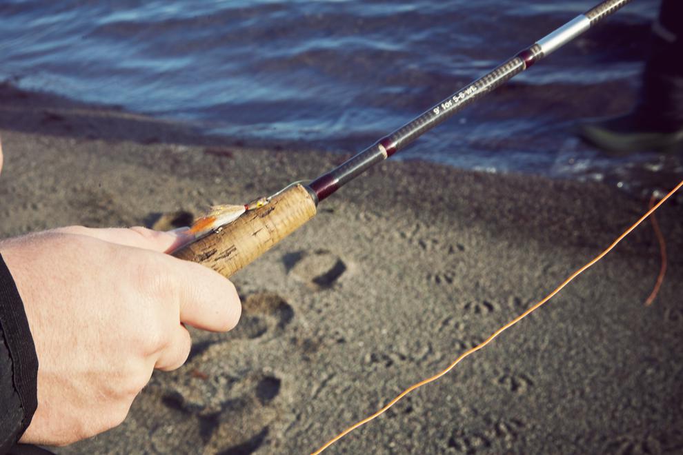 Hand med fiskespö.