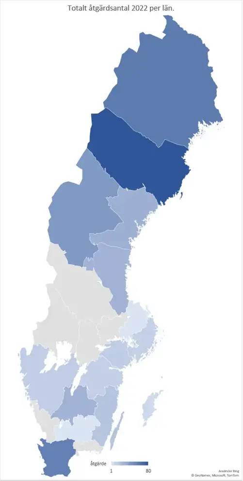 Totalt åtgärdsantal 2022 per län.