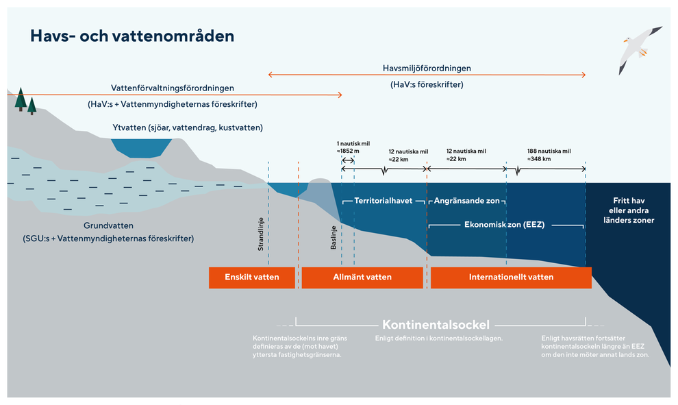Illustration av havs- och vattenområden.