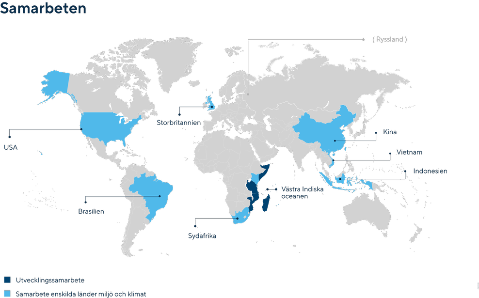 Karta över världen med vissa länder markerade