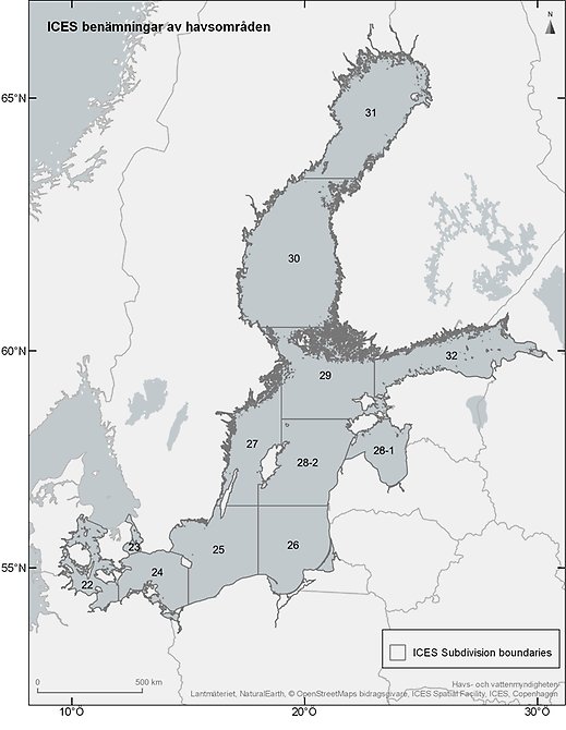 Karta över delområden Östersjön