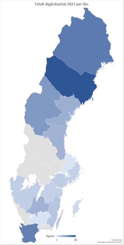 Totalt åtgärdsantal 2022 per län.