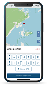 En skärmbild från EFR-app, vyn Ange postition.